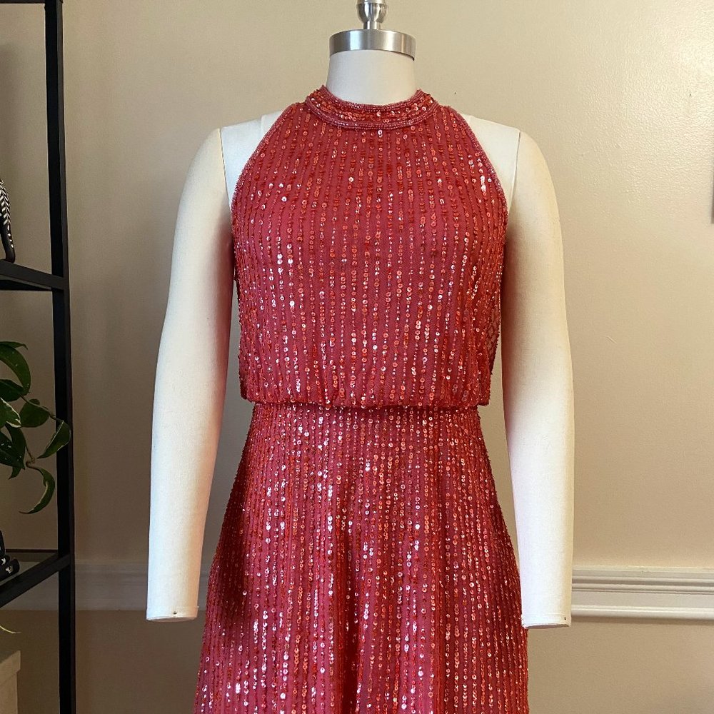 Adriana Papell Beaded Blouson Halter Mini Dress size 6